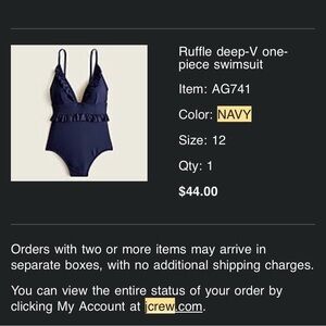 J. Crew Navy Ruffle Deep-V One-Piece Swimsuit